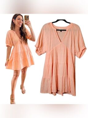 Universal Thread Peach Tiered V-Neck Babydoll Dress Medium